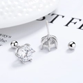 Minimalist S925 sterling silver screw-back stud earrings with round cubic zirconia - 8mm Threaded Six-prong / 925 Silver