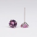 S925 sterling silver four-prong stud earrings with pink purple round-cut zircon crystals - Pink Zirconia (October)