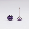925 silver stud earrings with purple round zircon in a classic four-prong setting - Amethyst Purple Zirconia (February)