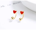 Detailed view of red enamel heart earring showing S925 sterling silver hallmark - 925 Silver / Gold Color - Red Drip Glue