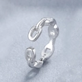 Minimalist S925 sterling silver double layer chain style adjustable open ring in silver - Chain Design White Gold (Single)