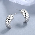 Elegant S925 sterling silver croissant twist stud earrings with high-polish metallic finish - 925 Silver / White Gold