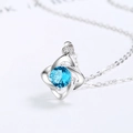 Collana in argento 925 con ciondolo a quadrifoglio e zircone blu brillante per le donne - Con Catena 1.58 / Platino / Zirconia Blu Mare