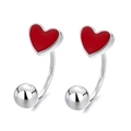 S925 sterling silver red enamel heart earrings with screw back and U-shaped metal design - 925 Silver / Platinum Color - Red Drip Glue