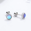 925 Sterling silver geometric moonstone screw back stud earrings with opal glow - 925 Silver / White Gold