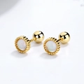 Minimalist S925 sterling silver gold plated round moonstone screw back stud earrings - 925 Silver / Gold