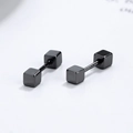 Minimalist black geometric cube screw-back earrings in S925 sterling silver for women - Black