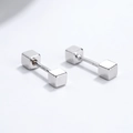 Polished S925 sterling silver geometric double cube screw back earrings in silver finish - Silver