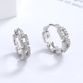 S925 sterling zilveren schakeloorbellen met zirkonia pavé en hoogglans afwerking - 925 zilver / Witgoud/Paar