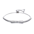 Elegant 925 sterling silver bow bracelet with sparkling cubic zirconia and adjustable slide - 925 Silver / White Gold