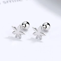 925 sterling silver maple leaf earrings with secure screw ball back on white background - Maple Leaf Shape (A-35-07) / Silver-Maple Leaf Screw Stud