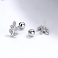 Minimalist S925 sterling silver leaf stud earrings with screw ball backs and cubic zirconia - Leaf Shape