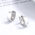 Minimalist 925 sterling silver geometric rectangular hoop earrings with polished finish - White Gold