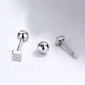 Square cubic zirconia S925 sterling silver stud earrings with screw ball back closure - Four-stone Style (4827852419254) / 925 Silver