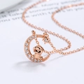 Collar de plata 925 oro rosa con colgante de luna creciente, perrito y circonitas - Zodíaco Perro / Plata 925