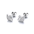 Orecchini a perno a forma di cigno in argento 925 con zirconi e chiusura a vite - Argento 925 / Oro Bianco