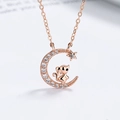 Collar de plata 925 oro rosa con luna creciente, estrella y pequeño colgante de animal - Zodíaco Rata / Plata 925