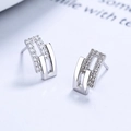 Orecchini geometrici in argento S925 con anelli lucidi e zirconi scintillanti di lusso - Argento 925 / Oro Bianco