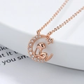 Collar de plata 925 oro rosa con media luna brillante y colgante de serpiente animada - Serpiente del Zodiaco / Plata 925