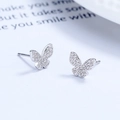 Boucles d'oreilles papillon en argent 925 avec cristaux de zircone blanc micro-pavés - Or Blanc