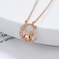 Collar de plata 925 con colgante de luna creciente y unicornio en oro rosa y cristales - Zodíaco Caballo / Plata 925
