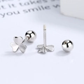 Minimalist S925 sterling silver clover earrings with secure screw-back ball design - 925 Silver / Silver