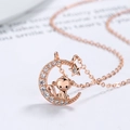 Collar de plata 925 oro rosa con colgante de mono lindo, luna y estrellas de circón - Zodíaco Mono / Plata 925