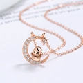 Collar de plata 925 oro rosa con colgante de luna, estrella y un lindo animal para mujer - Zodíaco Gallo / Plata 925