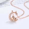 Collar de plata 925 oro rosa con colgante de luna estrella y cerdito volador - Zodíaco Cerdo / Plata 925