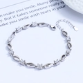 Elegant S925 sterling silver bracelet featuring blue crystal heart and zircon chain link - 925 Silver / Clear Zirconia - Platinum Color