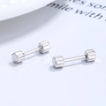 Minimalistische Barbell-Ohrstecker aus 925er Sterlingsilber mit vertikaler Textur Design - 925er Silber / Weißgold