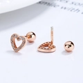 Orecchini a cuore in argento S925 placcati oro rosa con zirconi brillanti - Argento 925 / Oro rosa