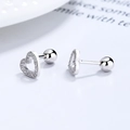 Orecchini a cuore in argento sterling S925 con zirconi incastonati e chiusura a vite - Argento 925 / Oro Bianco