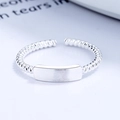 925 Silber geflochtener offener Ring mit rechteckiger polierter gravierbarer Platte - Einstellbar Offen / Weißgold