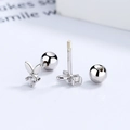 Orecchini a perno con coniglio in argento S925 con zirconi e chiusura a vite sicura - Argento 925 / Stile Coniglio