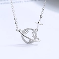 Collana in argento 925 con ciondolo a pianeta traforato e saturno in zirconi brillanti - Argento 925 / Oro Bianco