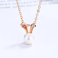 Rose gold rabbit pearl necklace featuring sparkling zircon ears on a silver chain - 925 Silver / Rose Gold