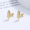 Orecchini a perno in argento 925 a piuma minimalisti con chiusura a vite dorata - Argento 925 / Oro