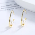 Boucles d'oreilles croissants en or en forme de U avec grandes perles blanches - Argent 925 / Doré