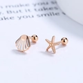 Zeester en schelp oorknopjes van 925 sterling zilver in roségoud met schroefsluiting - 925 zilver / Roségoud