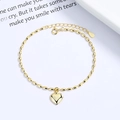 Minimalist 925 sterling silver gold-plated heart pendant bracelet with rice bead chain - Gold