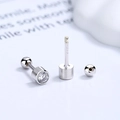 S925 Sterling Silber Schraubohrringe mit rundem klarem Zirkon in poliertem Design - 925er Silber / Einzelner Stein Stil (Weißgold)