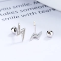 Minimalist 925 sterling silver lightning bolt screw-back stud earrings with zircons - 925 Silver / White Gold
