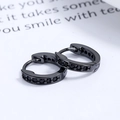 Boucles d'oreilles créoles noires chics avec zircons noirs pavés en argent massif 925 - Argent 925 / Or Noir / Petit