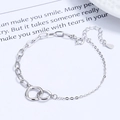 Minimalist S925 sterling silver interlocking circle bracelet with asymmetrical chain - 925 Silver / White Gold
