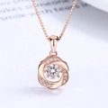 Rose gold 925 sterling silver necklace with sparkling dancing heart flower pendant - 925 Silver / Rose Gold Plated Necklace