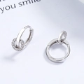 Minimalistische S925 Sterling Silber Creolen mit klarem Zirkon Anhänger für Damen - Rund / 925er Silber / Weißgold