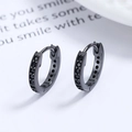 Créoles en argent sterling 925 noir fusil avec pavage complet de zircons noirs brillants - Argent 925 / Or Noir / Grand