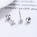 S925 sterling silver clover stud earrings with zircon stones and screw ball back - White Gold
