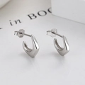 Elegant 925 sterling silver geometric C-shaped hoop earrings with polished finish - 925 Silver / White Gold